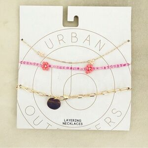 NWT Urban Outfitters Gold Bright Pink Beaded Layered Necklace